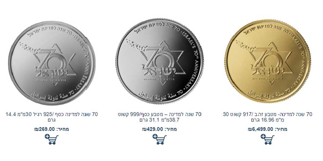 Юбилейные монеты для богатых к 70-летию Израиля